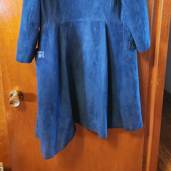 Women's Medium Beged-Or Blue Suede Leather Full Length Coat Made In Israel - Picture 14 of 14